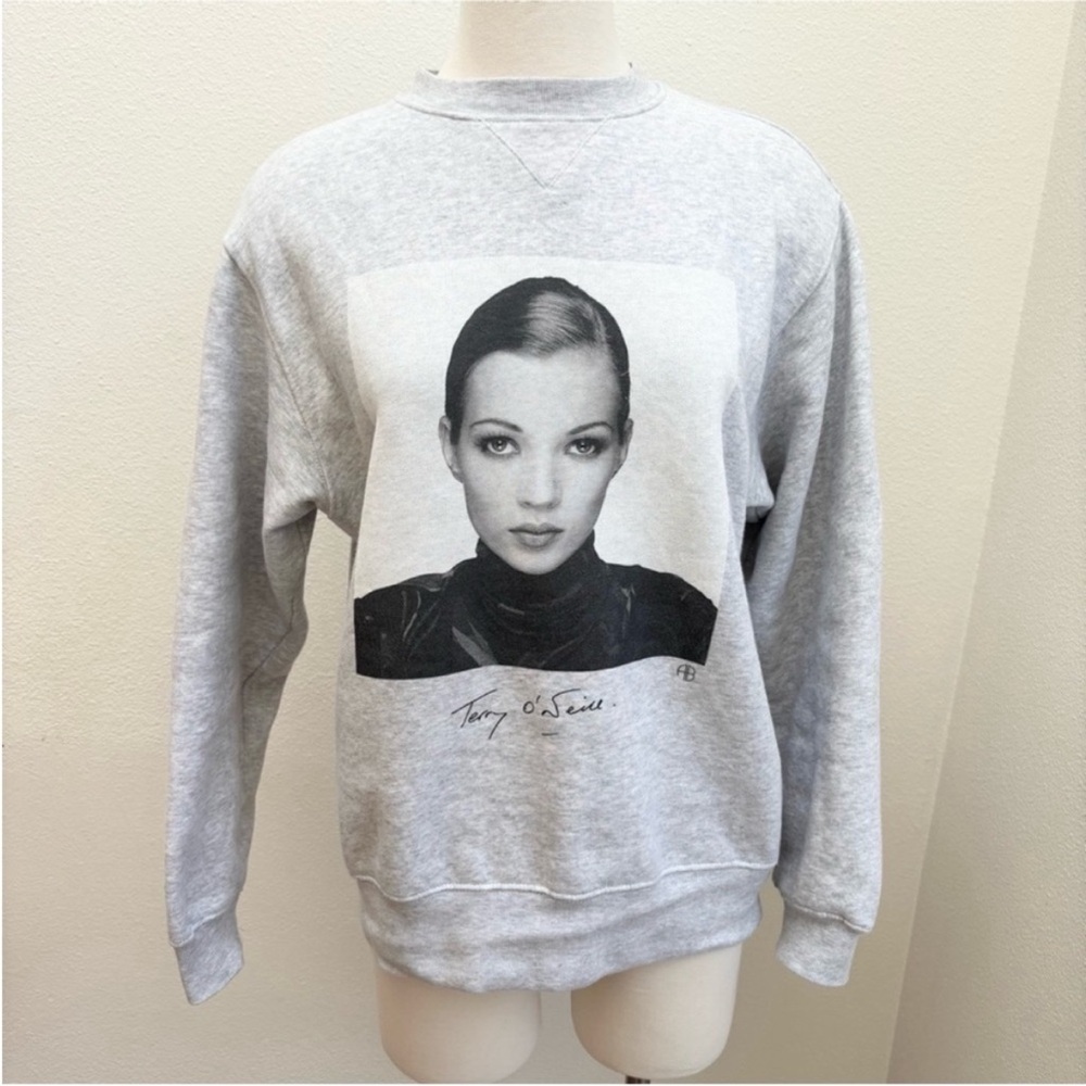 Anine Bing Ramona Graphic Sweatshirt Designer Kate Moss Rare Black Gray Size Xs - Picture 2 of 11